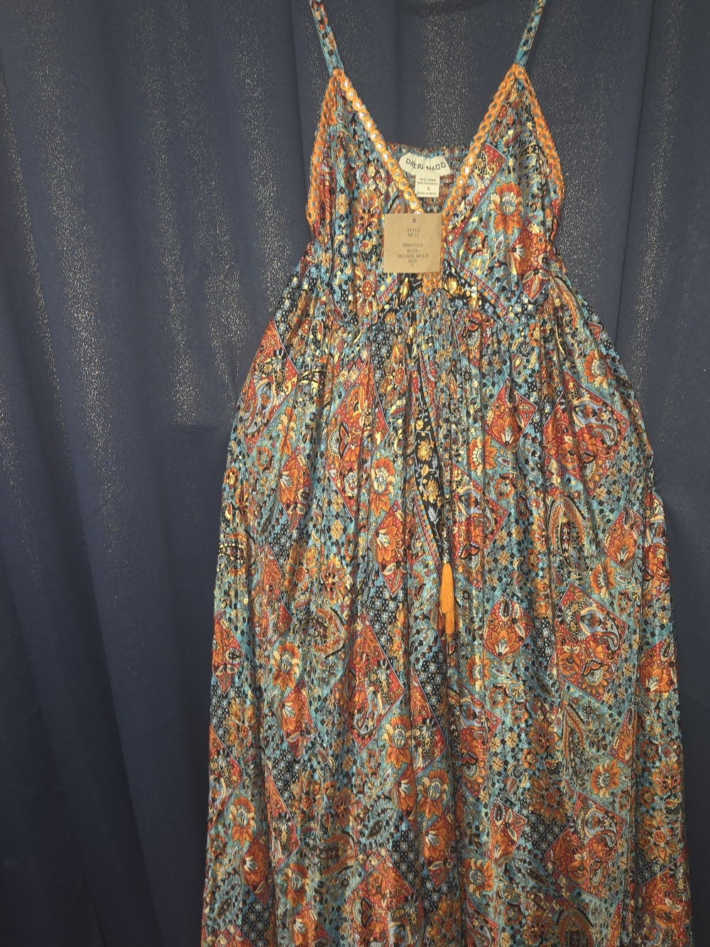 Boho Paisley Maxi Dress in Blue and Orange